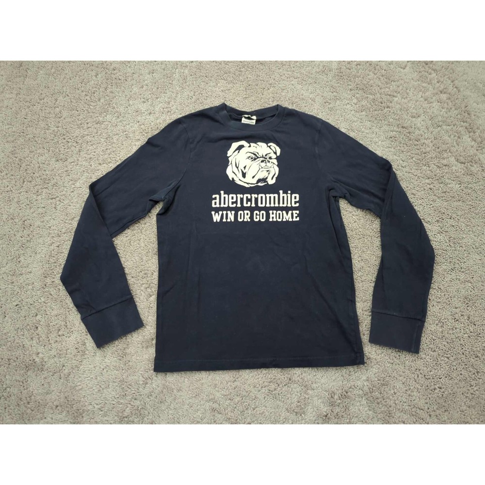 Abercrombie Kids T Shirt XL Blue Long‎ Sleeve Bulldog Win or Go Home Muscle Fit